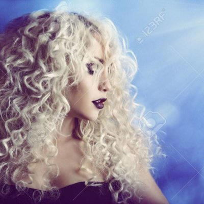 Curly Hair, Woman Beauty Face Portrait, Fashion Model Girl with Blond Hairstyle and Make Up